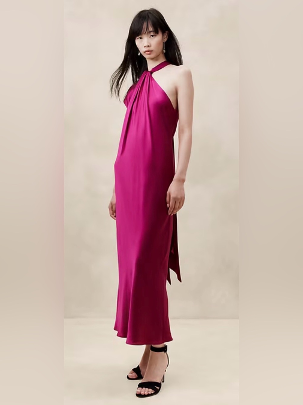 Banana Republic 100% Silk Kaia Midi Dress Berry Pink Size L NWT Cocktail Evening